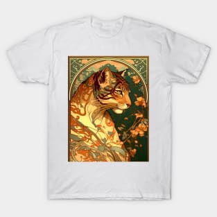 Vintage Art Nouveau Alphonse Mucha Inspired Tiger Design T-Shirt